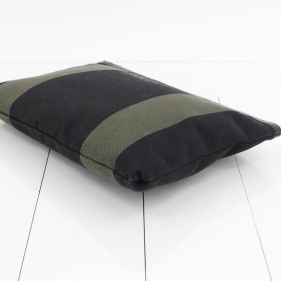 Saint Laurent Black/Green Stripe Canvas Zip Pouch - Picture 7 of 13